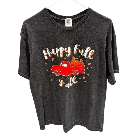 Happy Fall Y’all Graphic T-Shirt Heather Grey Short Sleeve Festive Size Large - Picture 1 of 3